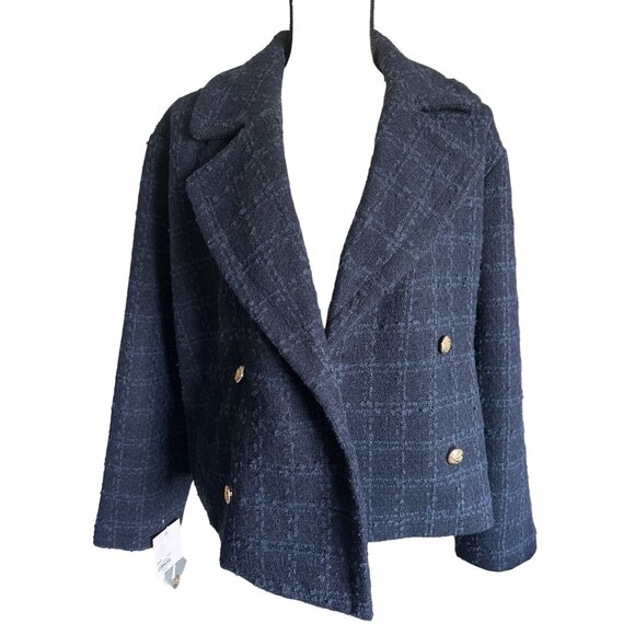 NWT LC Lauren Conrad Navy Pea Coat Seaborne Gold Sailor Buttons Short Length XXL - Picture 6 of 10